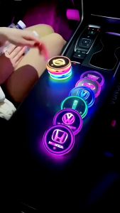 [Giá Sốc] Lót Cốc Nước ô tô Có Đèn LED RGB Cảm Biến Rung Chống Trượt Cổng USB Sạc Tích Điện
