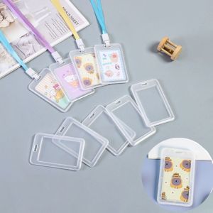 JIYAN2866 Plastic Card Sleeves with Lanyard Transparent Card Holder Durable Student ID Card Holder