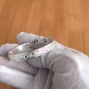 S999 Full Silver Pure Silver Jewelry Vintage Thai Silver Six Character True Words Simple Men and Womens Heart Sutra Open Bracelet Jewelry Gift