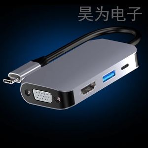 4 IN 1Type C Docking Station Penukar Extend USB Splitter to HDMI VGA HUB Hub Multi-Function Adapter Converter for Laptop