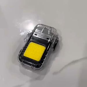 Mini COB Light Torch Senter & Lighter Electric Anti Air Lighter Plasma Dual ARC Transparent Lighter USB C Pemantik Outdoor Camping