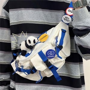 Tea Party Street กระเป๋าคาดหน้าอกอินเทรนด์สําหรับผู้ชายและผู้หญิงกระเป๋าคาดเอวโพลีเอสเตอร์ลําลองพร้อมซิปปิดและสีตัดกัน