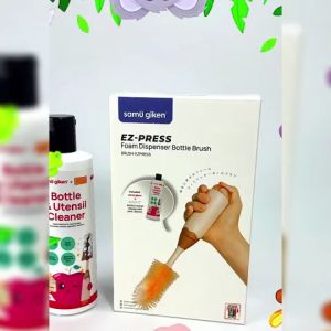 Samu Giken 5 in 1 Portable Travel Baby Bottle EZ-Press Brush Silicone Set | Utensil Cleaner 300ml