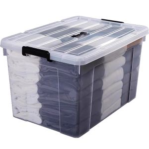 Large Capacity Plastic Storage Box for Home Use Transparent with Lid Clothes Toy Book Rotation Box Family Organizer Container