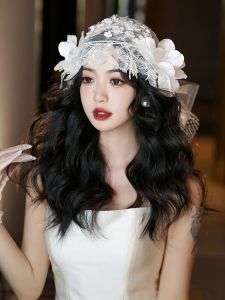 Handmade Wedding Bouquet Lace Beaded Tulle Hat Forest System Retro Sweet Head Flower Marriage Dress Accessory