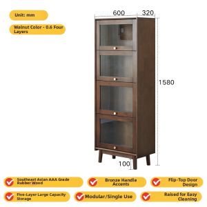 XIANGMUYU | Cherry Wood Look Glass Door Bookshelf and Display Cabinet