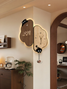 CTYLIGHTZ | Retro Cat Design Perpetual Calendar Double-sided Corner Wall Clock