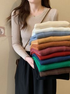 French Design round Neck Long Sleeve Womens Sweater Slim Fit Inner Wear Knitted Top Commute Style Fashion Korean Version
