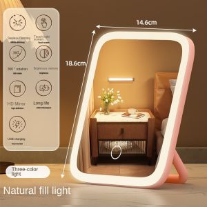 LED Smart Student Dormitory Desktop Fill Light Small Mirror Makeup Mirror With LightGirls Bedroom Dressing Table Mirror