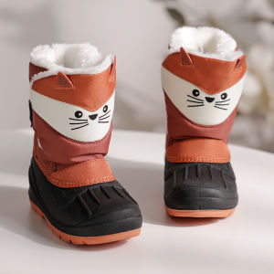 Warm Fleece Lined Snow Boots Cartoon Animal Design Childrens Cotton Shoes Anti-Slip Waterproof Boys Girls Booties Winter Wear