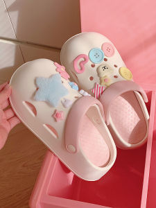 Thin Mesh Red Ins Color Button Hole Shoes Womens Summer Outdoor Non Slip Korean Cute Bear Beach Sandals