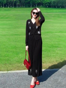 XUECAIQI | Korean Style Casual Knitted V-Neck Top and Skirt Outfit Very Attractive