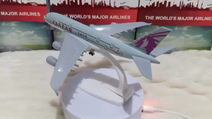 PREMIUM Qatar Airways B777 Diecast Airplane 8 Inch Boeing 777 Aircraft Model Metal Plane World Cup Replica with Landing Gear Display Stand Aviation Collectible Airplane Toy Souvenir Gift