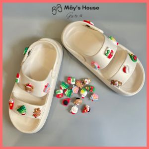 Dép quai hậu nữ sandal nữ đế cao 3cm kèm 14 sticker Noel màu trắng đen hồng QN-Noel MayTo
