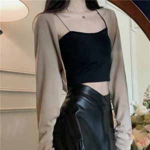 chaqi | Summer Ice Silk Knitted Short Lightweight Shoulder Wrap Womens Outerwear V-Neck Button-Up Sleeveless Embellished Coat
