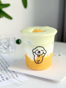 Cute Happy Little Dog Glass Cup Coffee Cup Womens Ins Style Microwave Safe Borosilicate Glass round Shape Heat Resistant