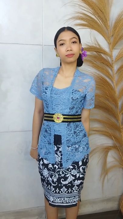 Bali Steel Blue Evening Dress Baju Kebaya Brokat SETELAN