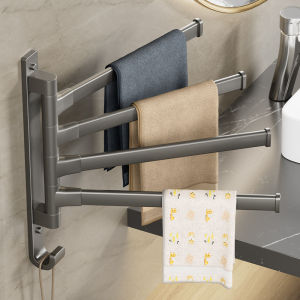 Rotating Towel Rack Punch-Free Bathroom Shelf Hanger Towel Bar Towels Hanging Rod Wall Mount Hand Cloth Holder Towel Organizer for Bathroom Kitchen