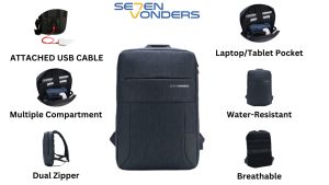 (SG SHOP) NG14055D SE7EN VONDERS NIAGARA 13” MULTI-FUNCTIONAL BUSINESS LAPTOP WATER RESISTANT NYLON BACKPACK USB 41CM X