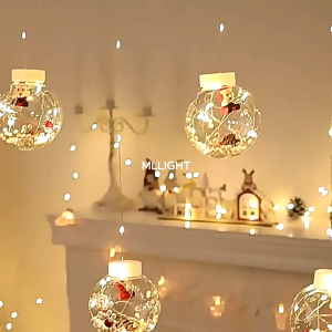 ไฟแต่งห้อง ไฟบอลคริสต์มาส LED ประดับตกแต่ง ม่านไฟแซนต้า สโนแมน ปีใหม่ ขนาด 3 เมตร 10LED ตกแต่งในช่วงเทศกาลต่างๆ ความสว่างสูง