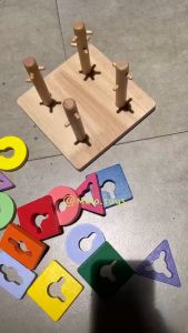 MALOTOYS - Geometry Shape Wooden Peg Board Sorting Geo Pilar Basic Puzzle Bentuk 3D Pasak Matching Shape Four 4 Set Mainan Kayu Menara Geometri Malo Toys