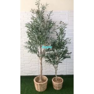Pohon Artificial Tanaman Hias Zaitun Olive X3 T140 & T180 Latex Cover Pot Anyaman Rotan Bulat Dekorasi Kantor