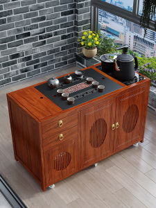 QIMUDAO | Moveable New Chinese Style Tea Cart with Wheels Water Heater Integrated Tea Storage