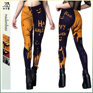 Halloween Carnival Night Tight Fitness Pants Womens Style Skeleton Bat Spider Web Pattern Yoga Pants mid Waist Three-quarter Length