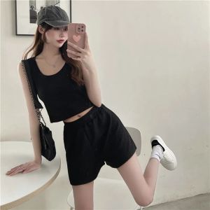 Pure Color Sports Vest And Shorts Set Comfortable Casual Womens Fashion 2025 Summer New Style Stylish Lazy Two-Piece Suit