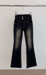 กางเกงยีนส์ทรงขาบานเอวสูงสำหรับผู้หญิง ทรงสลิมฟิต ทรงขากระบอกเล็ก ทรงเข้ารูป ทรงลำลอง ฤดูใบไม้ร่วง 2024