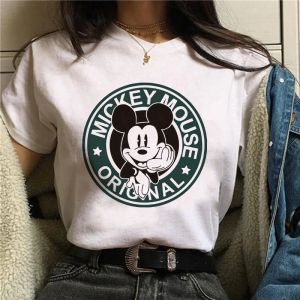 Mickey T-shirt Y2k Minnie Mouse Hat Printed Cotton Comfortable T-shirt Womens Fashion T-shirt Womens Kawaii Disney T-shirt