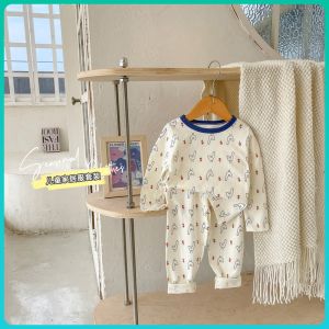 Pure Cotton Childrens Sleepwear Set for Baby Girls Boys Autumn Winter Home Clothes Warm Pants And Top Outfit Baby Clothes