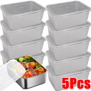 5pcs Stainless Steel Japanese Style Food Storage Box / Household Refrigerator Freezer Container with Lid / Microwave-safe Food sealed Case