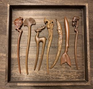 Bộ Kẹp Tóc Gỗ Đàn Hương Thật Phong Cách Cổ Đại Phụ Kiện Trang Phục Hanfu Đồ Trang Trí Tóc Kẹp Tóc Gỗ Phong Cách Cổ Điển