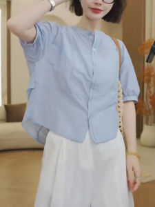 UYFY | เสื้อแขนพองสีฟ้า สไตล์ลำลอง แฟชั่นฤดูใบไม้ร่วง