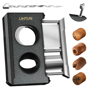 Cigar Cutter Guillotine 4 in 1 Straight Cut V Cutter with Cigar Punch Cigar Draw Enhancer Stainless Steel Blade Cigar Clippers