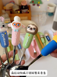 Zootopia Judy Nick304 Stainless Steel Spoon Fork Set Household Alloy Chopsticks Spoon Set Cute