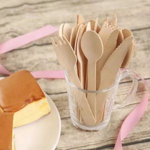 Wooden Cutlery Set Spoon Fork Knife & Spork Tissue in a Pack-100 sets