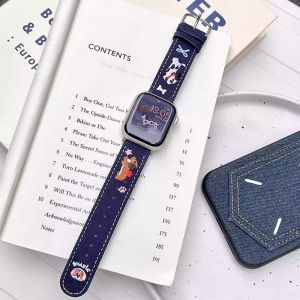 IWatch10 Watch Strap Denim Embroidered Dog Suitable for 38mm 40mm 41mm 42mm 44mm 45mm 49mm Women Fashionable Handmade Strap