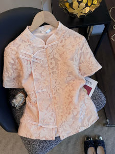 PAIBOLI | Slimming Loose Short Sleeve Shirt For Women Elegant Chinese Style Button Up Summer New Arrival Plus Size High Waist Straight Cut