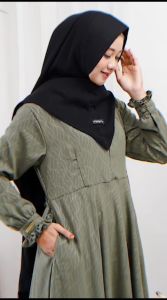 Gamis Hermosa Bahan Wolfis Embos Motif Zamzam Sage Green - Gamis Hijau Sage Terbaru - Gamis Idul Fitri