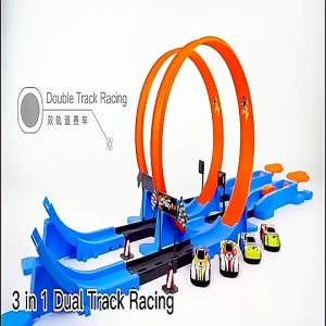 Rail Car Set 40PCS DIY 2 Lanes Childrens Sports Car Metal Alloy Racing Kids Ejection Track Car