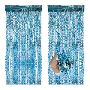 Blue Foil Fringe Tinsel Curtain Glitter Backdrop Curtain for Baby Shower Mermaid and Under The Sea themed Birthday Party Decor