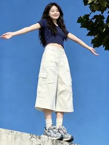 La Chapelle | American Work Style Jeans Slimming Multiple Pockets Women Capris