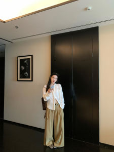 Double Layer Dual Button High Waist Concealing Hips Wide Leg Leisure Pants