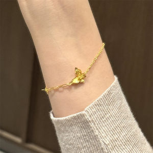 Double Butterfly Flash Laser 18K Gold Womens Bracelet New Chinese Style Luxury Fashion Jewelry  out Design Alloy Plated