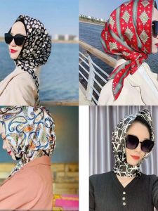 Sunshade Multifunctional Silk Scarf Hat with Ribbon for Women Fashionable Turkish Style Polyester Fiber Hat for Spring Fall Summer