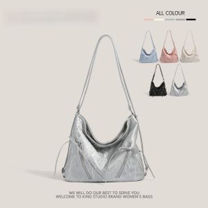Fashionable Glacier Silver Butterfly Knot Womens Backpack Large Capacity Casual Tote Bag Single Shoulder Bag Handbag