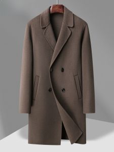 HENGYUANXIANG | Double-Faced Woolen Mens Coat Autumn Winter Casual Suit Collar Medium-Length Fashionable City Style Polyester Fiber 100%