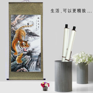 Tiger Painting Traditional Chinese Painting Tiger Climbing the Mountain Decorative Painting Tiger Picture Living Room Landscape Painting under Mountain Tiger Hanging Painting Scroll Hanging Chinese Decoration